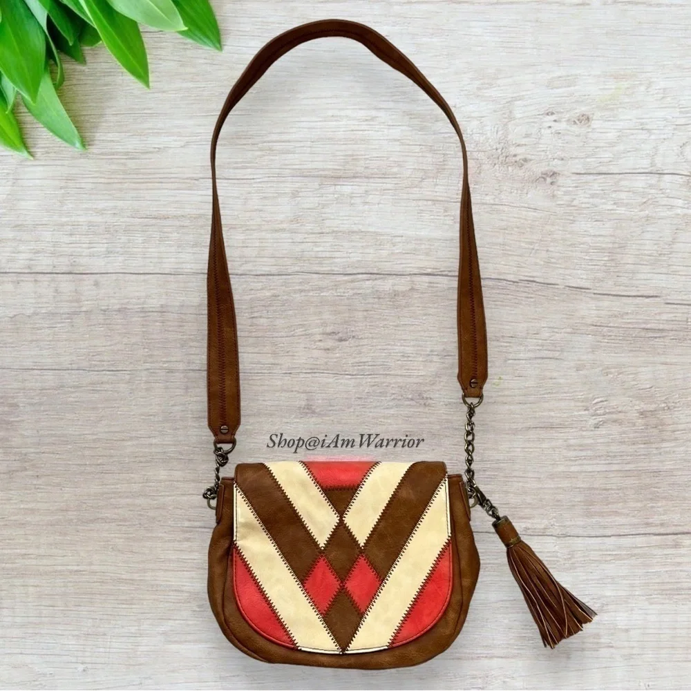 Steven Madden NWT chevron boho leather crossbody purse *shop@iamwarrior